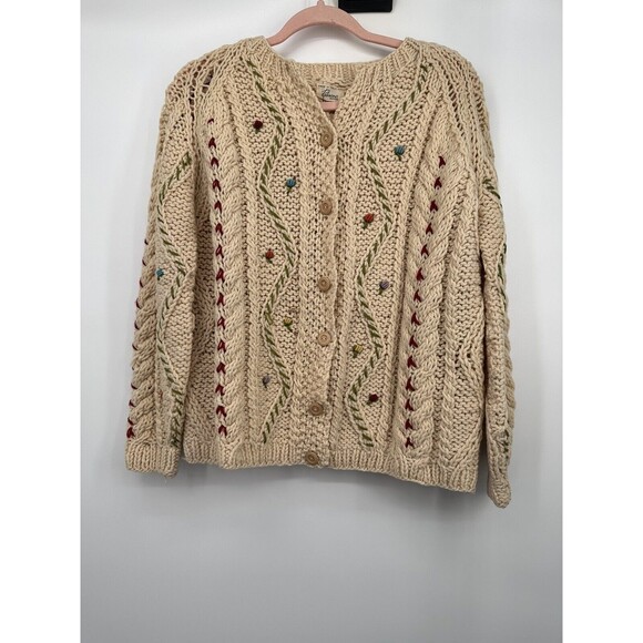 Vintage 1960s made in Italy Robinson's  California Wool Sweater Cardigan Flowers - Picture 2 of 12